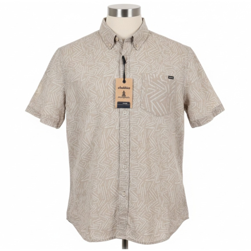 Chubbies The No Such Thing Friday Shirt Mens M Tan Cream Geometric Casual Surfer